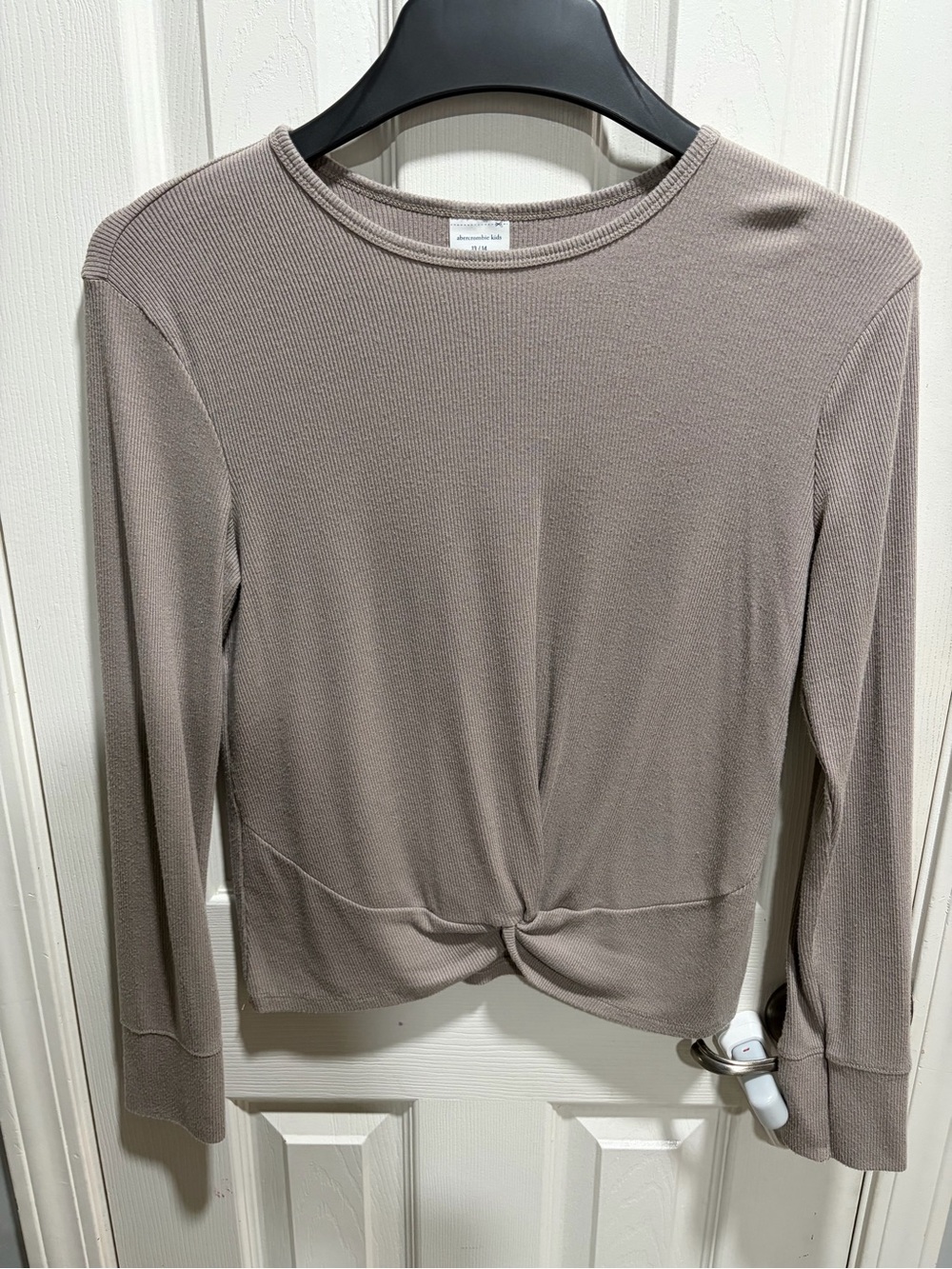 abercrombie kids Taupe Ribbed Long Sleeve Twist Top